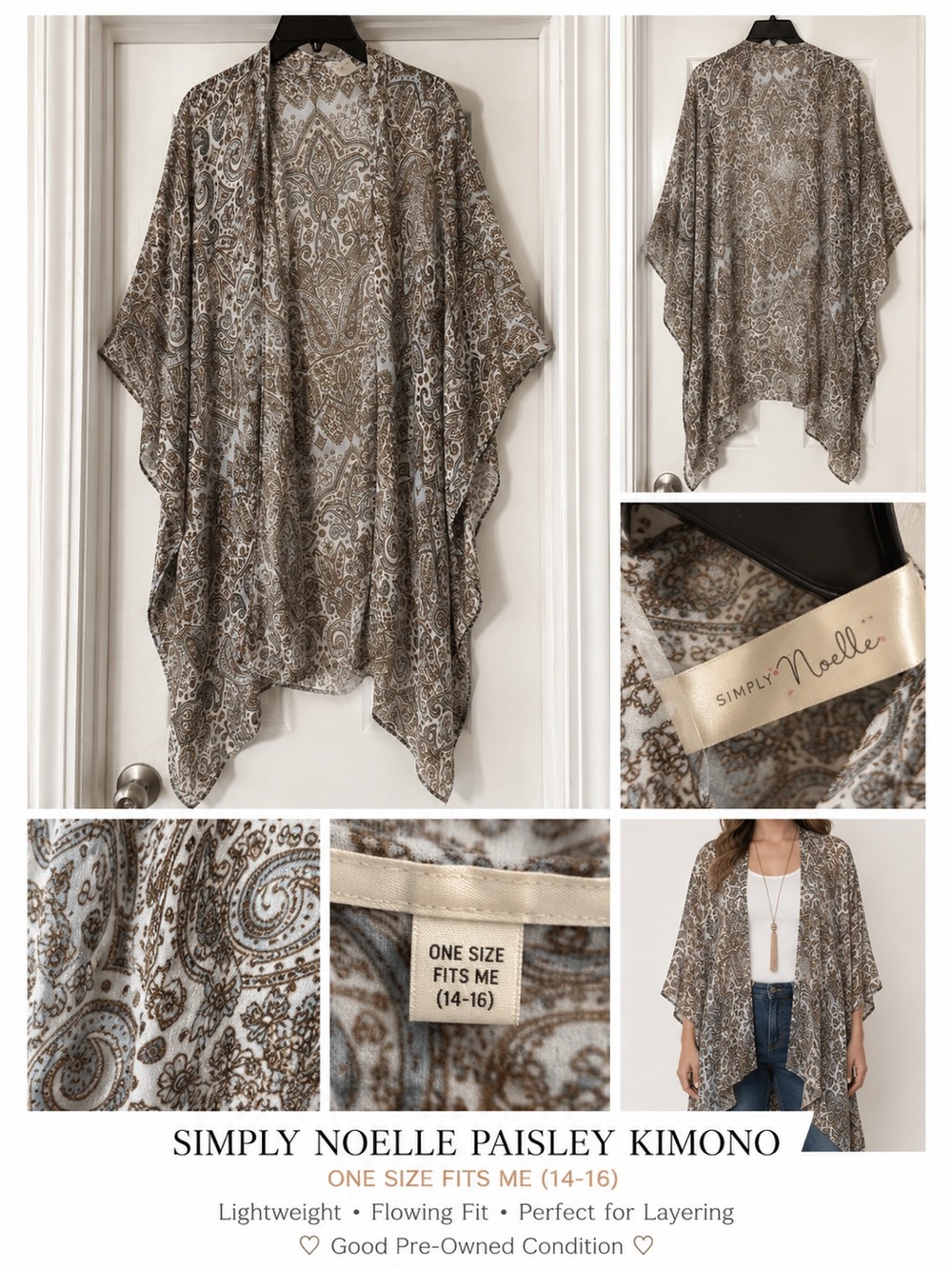 Simply Noelle Paisley Open-Front Kimono in Brown & Cream